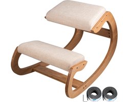 Mygroot - Kniestoel - Ergonomische Bureaustoel - Duurzaam Hout - Naturel Linnen - Tot 120 KG