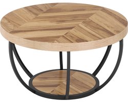 Mygroot - Ronde salontafel - Industriële 2-laags - Ronde salontafel met opbergplanken - Moderne houten bank bijzettafel.