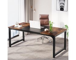 Mygroot - Stijlvol Tribesigns bureau - Schrijftafel/Bureau - Computertafel met Metalen Frame - Werktafel in Rustieke Houtlook - Vintage Look - Zwart/Bruin