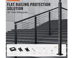 Mygroot - Trapleuning - Relingpaal - 106,7x5x5cm - Balustrade - Trapleuning Zwart - RVS gepoeder coating paal - 1,5mm dikte - Leuningbuiten - 136kg draagvermogen - Ideaal voor trappen - Gangen - Daken - Balkons - Terrassen.