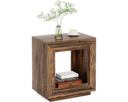 Mygroot - Tribesigns rustieke houten bijzettafel - 2-laags vierkante bijzettafel - met opbergplank - Industriële bank bijzettafel voor woonkamer.