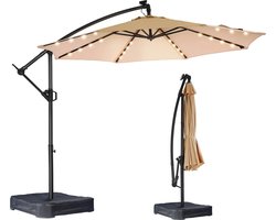 Mygroot - Zweefparasol - Parasolvoet - Met Ledverlichting is verwerkt - 305cm - Verstelbar - Antraciet/beige