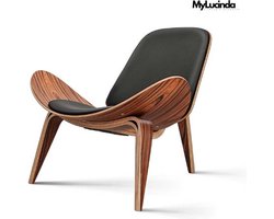 MyLucinda® Luxe Nordic Lounge Stoel - Driepotig Schelpontwerp - Zwart Walnoot Multiplex & Kunstleer - Perfect voor de Woonkamer