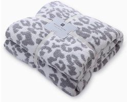MYLUNE HOME Fleece deken voor slaapbank - dubbelzijdige dekens met luipaardpatroon, 130 x 160 cm, pluizige superzachte warme omkeerbare plaids voor bank, stoel, zetels, wit/grijs