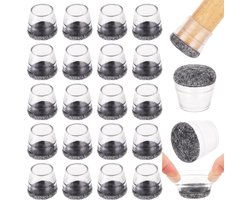 Mynoozi 20 stuks transparante stoelpootbeschermers, kleine siliconen eetkamerstoel meubelvoetbeschermer met grijs omhullend vilt, hardhouten vloerbeschermer, geluidsreductie (geschikt voor stoelpoten