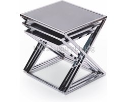 MYRON Metal Bijzettafel Set van 3 - Antraciet/Chroom