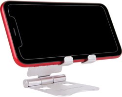 MyTech Telefoonhouder - Smartphone of Tablet Standaard - Inklapbaar - Voor op Bureau - Antislip - Zilverkleurig