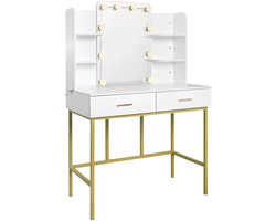 MzShop - Make - up Tafel - Make up tafel met Spiegels - Kaptafel met spiegels - Make up tafel voor meisjes - Met Lampen - Ook geschikt voor kinderen - Wit