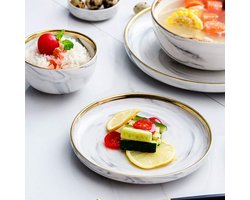 N Een Noordse Marmer Patroon Ins Vergulde Gouden Plaat Bowl Set Combinatie Rijstkom Soepkom Eenvoudige Diner Plaat