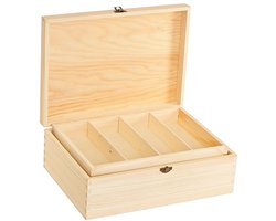 Naaidoos in Grenen - Kist voor naaigerief - Opberger - Groot vak met kleinere vakjes - Opbergen - Hoouten kistje - Naaikist