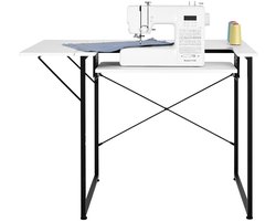 Naaitafel met Inklapbaar Tafelblad, Verstelbare Plank en Stevige Stalen Poten, Multifunctionele Werktafel Geschikt Als Computerbureau voor Thuis, Studio, Kunstatelier of Onderwijsinstelling, Wit