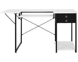 Naaitafel met Inklapbaar Tafelblad, Verstelbare Plank, Stalen Poten en Lade; Multifunctionele Tafel Geschikt Als Computerbureau voor Thuis, Studio of Onderwijsinstelling