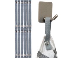 Naaivrije katoenen hangers 150 x 12 mm - Pack van 12 - Grijze hangers met drukknoopsluiting voor handdoeken, theedoeken en textiel