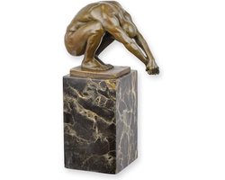 Naakte Man - De Duik - Bronzen Beeld - Kunst Sculptuur - Brons Beeldje - Marmer Sokkel - Interieur Decoratie - 9x15x23