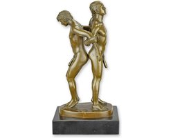 Naakte Mannen - Bronzen Beeld - Kunst Sculptuur - Erotisch Kunstwerk - Brons Decoratie - 14x10x27