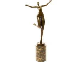 Naakte Vrouw - Art Deco - Bronzen Beeld - Moderne Kunst - Brons Beelden - Vrouwelijk Sculptuur - Hedendaags Kunstwerk - Marmer Sokkel - 19x13x42