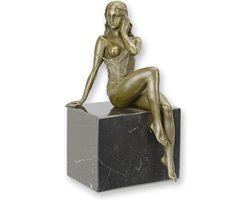 Naakte Vrouw - Bronzen Beeld - Erotische Dame - Kunst Sculptuur - Brons Decoratie - 15x14x25