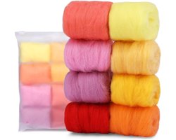 Naaldvilten - 8 kleuren wol - Needle felting - Viltwol Wolvilt pakket - Pakket - Gekaarde wol - Viltnaalden - Vilt voor naald vilten - DIY - Handgesponnen wol rovingwol garen