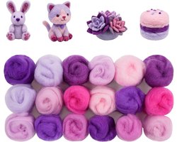 Naaldviltwol, Naaldviltset, Viltwol, 18 Stuks, Paars Serie | Wollen Pakket, Fleece Wollroving, Beginnersset met Pluizig Naaldvilt voor DIY Projecten, 9 Kleuren X 2 pack