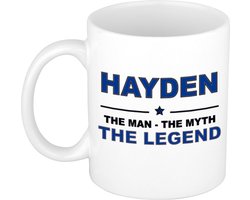 Naam cadeau Hayden - The man, The myth the legend koffie mok / beker 300 ml - naam/namen mokken - Cadeau voor o.a verjaardag/ vaderdag/ pensioen/ geslaagd/ bedankt