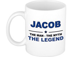 Naam cadeau Jacob - The man, The myth the legend koffie mok / beker 300 ml - naam/namen mokken - Cadeau voor o.a verjaardag/ vaderdag/ pensioen/ geslaagd/ bedankt