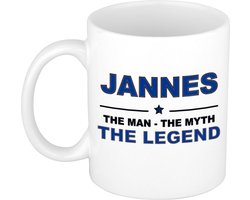 Naam cadeau Jannes - The man, The myth the legend koffie mok / beker 300 ml - naam/namen mokken - Cadeau voor o.a verjaardag/ vaderdag/ pensioen/ geslaagd/ bedankt