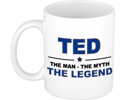 Naam cadeau Ted - The man, The myth the legend koffie mok / beker 300 ml - naam/namen mokken - Cadeau voor o.a verjaardag/ vaderdag/ pensioen/ geslaagd/ bedankt