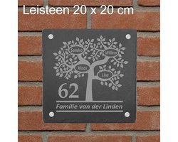 Naambord Leisteen Stamboom / Gepersonaliseerd naambord / maat 20 x 20 cm. / incl. RVS bevestigingsmateriaal / Voordeur / Huisnummer / Geschenkgraveren / Kadotip / moederdag - vaderdag - verjaardag - uniek - persoonlijk