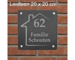Naambord Leisteen Woning / Gepersonaliseerd naambord / maat 20 x 20 cm. / incl. RVS bevestigingsmateriaal / Voordeur / Huisnummer / Geschenkgraveren / Kadotip / moederdag - vaderdag - verjaardag - uniek - persoonlijk