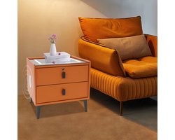 Nachtkast Met LED - Bluetooth Speaker - 3 USB Poorten - Draadloos Opladen - Oranje - 2 Laden - 50x45x40cm - Slim Nachtkastje - Slaapkamer - Luidspreker Voor Muziek -3 Kleuren LED