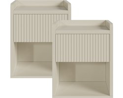 Nachtkast Nand set van 2 met lade open vak 55x45x39 cm havermout [en.casa]