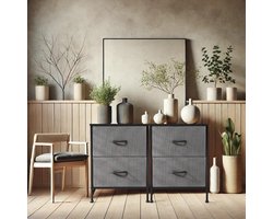 Nachtkastje, 2-delige set, bijzettafel, stof, ladekast, smalle kast, commode, slaapkamer, industriële stijl, voor woonkamer, kinderkamer, hal, opbergkast, 29D x 50,8B x 45,7H cm