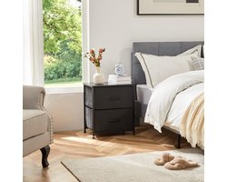 Nachtkastje, 2-delige set, bijzettafel, stof, ladekast, smalle kast, commode, slaapkamer, industriële stijl, voor woonkamer, kinderkamer, hal, opbergkast