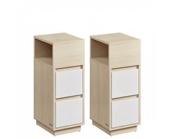 Nachtkastje 2-delige Set Smalle Bijzetkast Opbergkast Bijzettafel met 2 Laden en Flexibel Open Opbergvak Stevig en Duurzaam Frame Ruimtebesparend Ontwerp Eenvoudig te Monteren en Reinigen voor Slaapkamer en Woonkamer 30×25×65 cm Beige en Wit