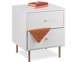 nachtkastje 2 lades - 52 x 45 x 40 cm - slaapkamer - bijzetkastje - wit/goud