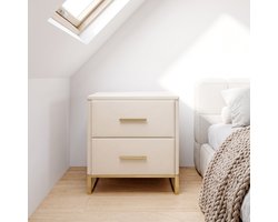 Nachtkastje 2 Lades Handgrepen, Geschikt voor Slaapkamer, Woonkamer, Opbergtafel, met Zachte Fluwelen Bekleding, Beige, 35,5x41x51cm