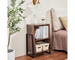 Nachtkastje 2 niveaus opbergruimte zwart houten bijzettafel - voor bank woonkamer kinderkamer bed - 50 x 32 x 68 cm nachtkastje zwart 60 cm hoog