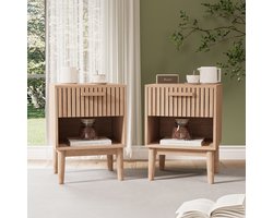 Nachtkastje (2 stuks) met 1 open plank en 1 lade, set van 2 moderne nachtkastjes, ladekast, nachtkastje voor slaapkamer, woonkamer, houtkleur