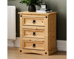 Nachtkastje 3 lades distressed gewaxt massief grenenhout - rechthoekig - 35 cm diep 48 cm breed 60 cm hoog Nachtkastje