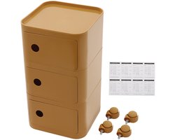 Nachtkastje 3 Lagen Bijzettafeltje Geel 32*32*63.3cm Tot 60kg Voor Slaapkamer Woonkamer Kantoor