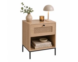 nachtkastje-40x55x40 cm-naturel-zwart-hout-met opbergruimte