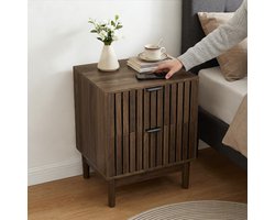 Nachtkastje - 45 x 39 x 56,5 cm - Met 2 Lades en Latten Design - Hout - Walnootkleur