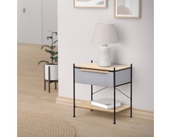 Nachtkastje 62x67,5x42,5 cm eiken van staal, MDF met stoffen lade ML Design