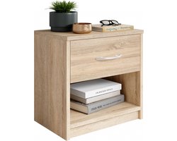 Nachtkastje Alba - 1 Lade - Eiken houtlook - 39x41x28 cm (BxHxD) - Spaanplaat