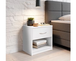Nachtkastje Alba - 1 Lade - Wit - 39x41x28 cm (BxHxD) - Spaanplaat
