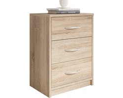Nachtkastje Alba - 3 Lades - Eiken houtlook - 39x54x28 cm (BxHxD) - Spaanplaat