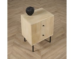 Nachtkastje Arabi - Hout/Metaal - Naturel/Zwart - 45x55x35 cm (BxHxD) - 2 Lades
