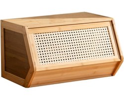 Nachtkastje Bamboe - Stapelbaar Kastje - Opbergen Slaapkamer - Klapdeuren Ontwerp - 35 cm Breed - Houtkleur