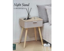 Nachtkastje - Bamboe/Wit - 40 x 29 x 52 cm