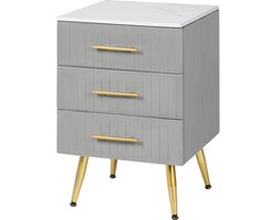 Nachtkastje - Bedekt met fluweel - Modern - Grijs - Goud - 3 lades - Hout - MDF - 3 Lades - 40,5 x 41 x 62 cm